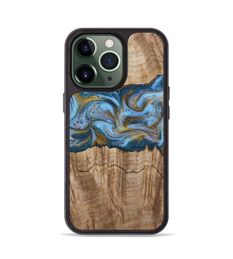 iPhone 13 Pro Wood Phone Case - Jolene (Teal & Gold, 801914)