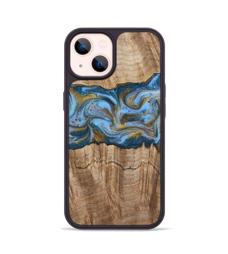 iPhone 14 Wood Phone Case - Jolene (Teal & Gold, 801914)