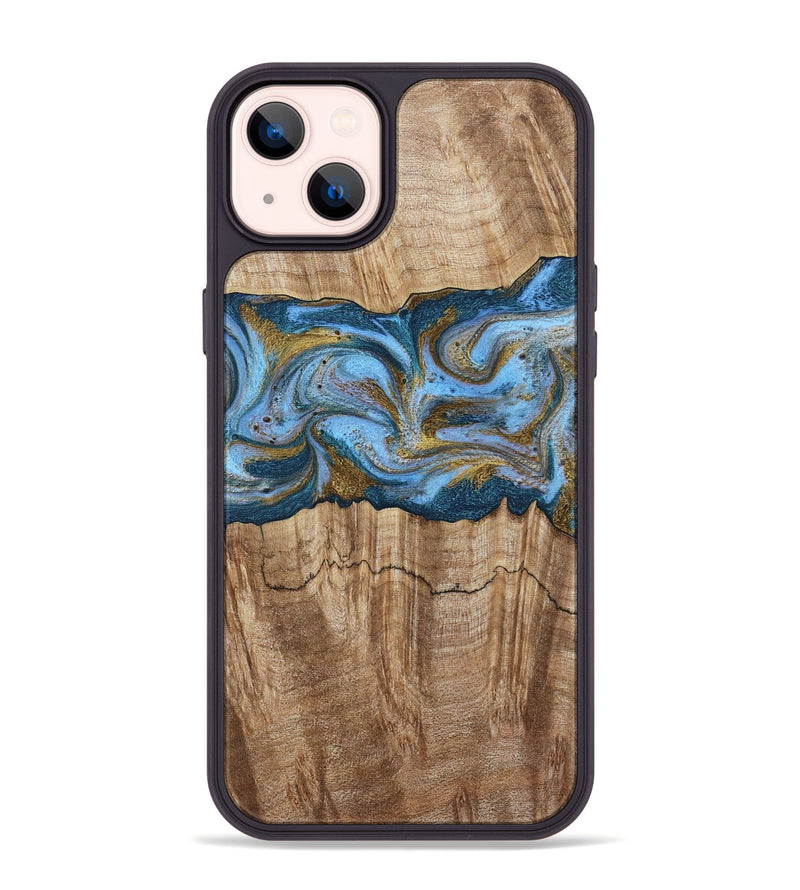 iPhone 14 Plus Wood Phone Case - Jolene (Teal & Gold, 801914)