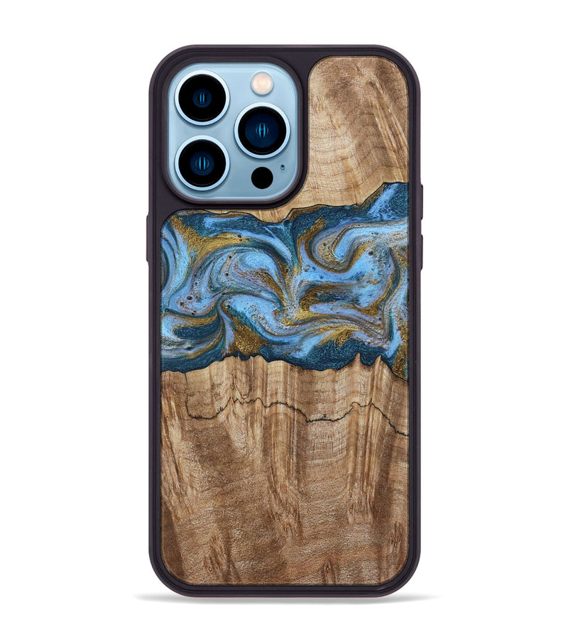 iPhone 14 Pro Max Wood Phone Case - Jolene (Teal & Gold, 801914)