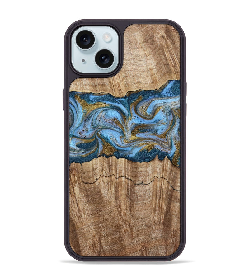 iPhone 15 Plus Wood Phone Case - Jolene (Teal & Gold, 801914)