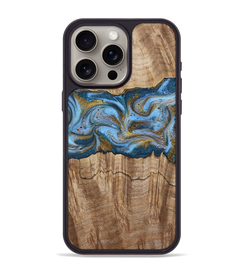 iPhone 15 Pro Max Wood Phone Case - Jolene (Teal & Gold, 801914)