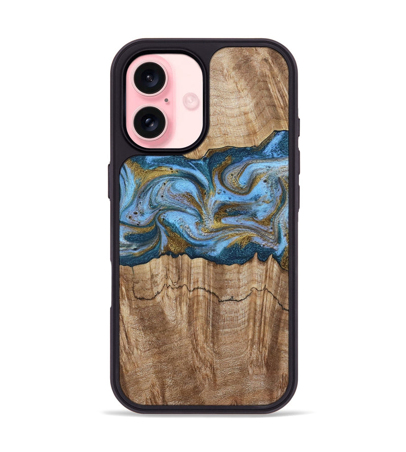 iPhone 16 Wood Phone Case - Jolene (Teal & Gold, 801914)