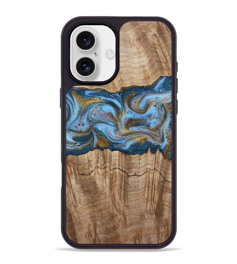iPhone 16 Plus Wood Phone Case - Jolene (Teal & Gold, 801914)