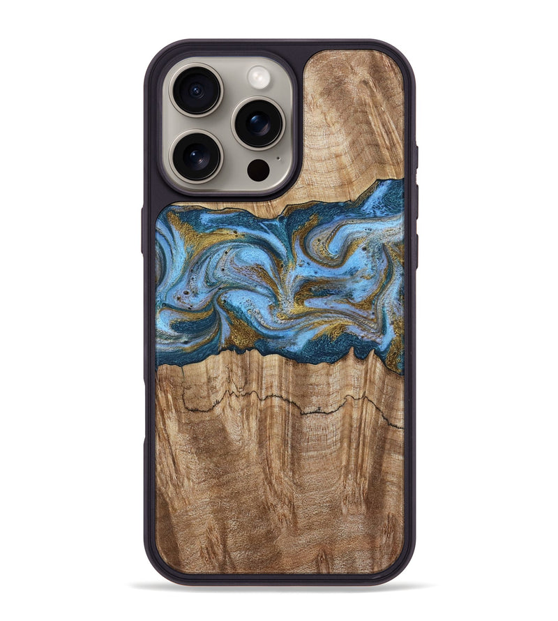 iPhone 16 Pro Max Wood Phone Case - Jolene (Teal & Gold, 801914)