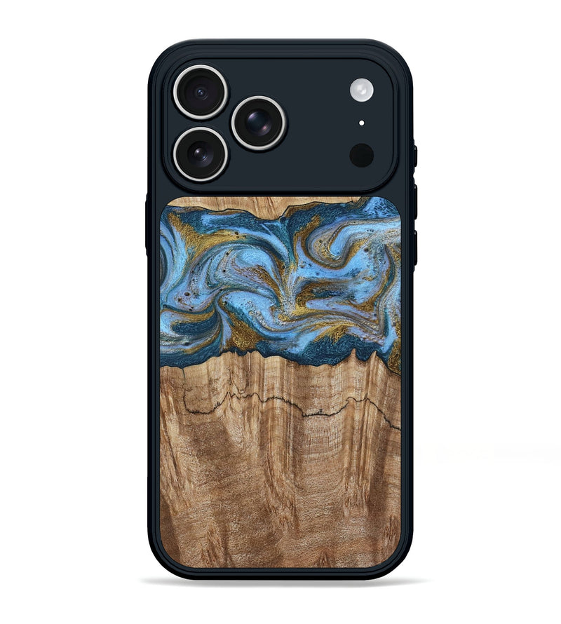 iPhone 17 Pro Max Wood Phone Case - Jolene (Teal & Gold, 801914)