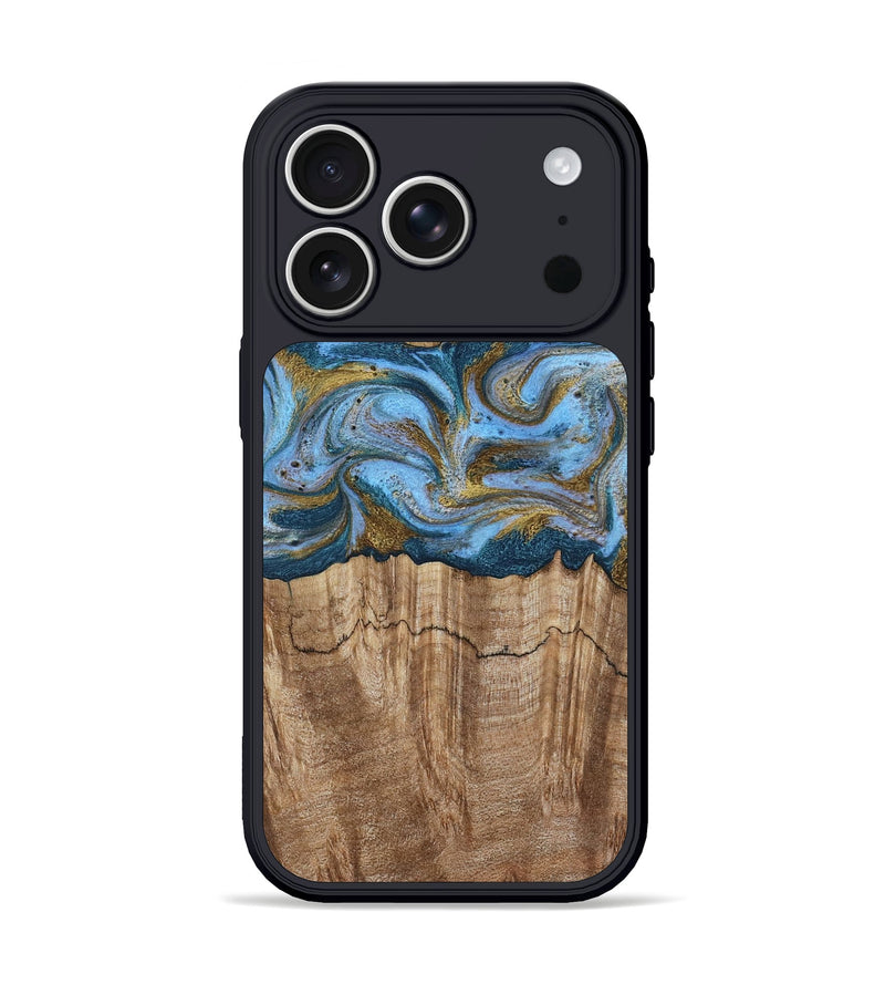 iPhone 17 Pro Wood Phone Case - Jolene (Teal & Gold, 801914)