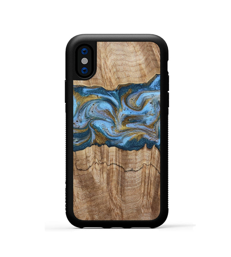 iPhone Xs Wood Phone Case - Jolene (Teal & Gold, 801914)