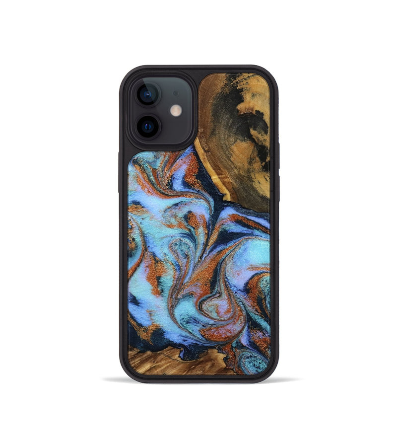 iPhone 12 mini Wood Phone Case - Gunnar (Teal & Gold, 801915)