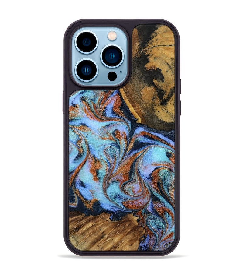 iPhone 14 Pro Max Wood Phone Case - Gunnar (Teal & Gold, 801915)
