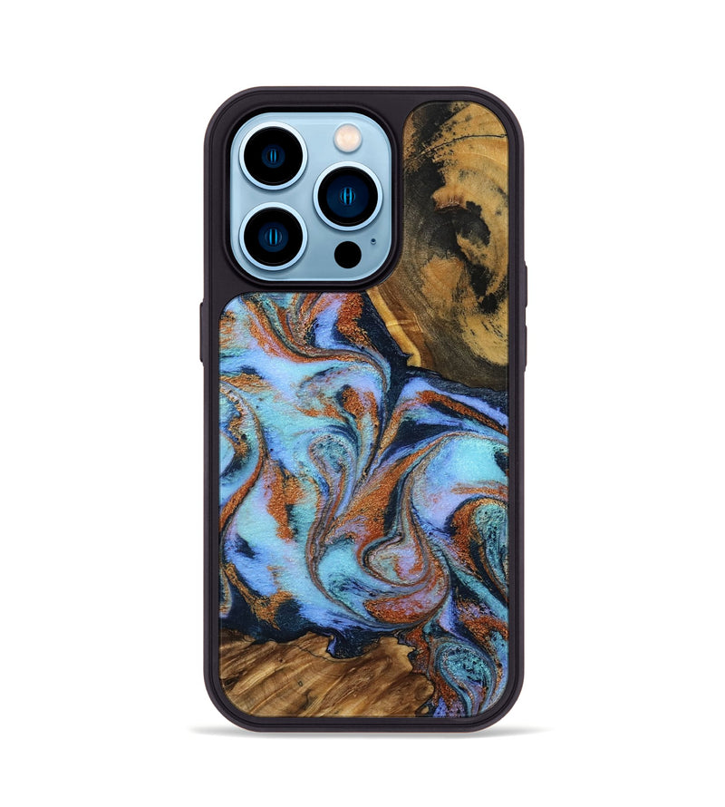 iPhone 14 Pro Wood Phone Case - Gunnar (Teal & Gold, 801915)