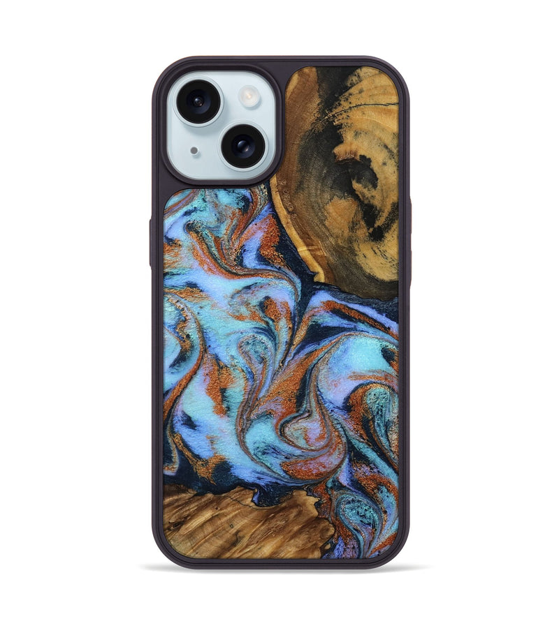 iPhone 15 Wood Phone Case - Gunnar (Teal & Gold, 801915)