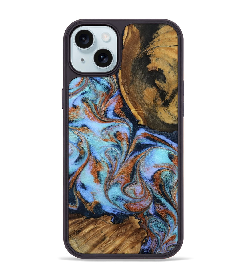 iPhone 15 Plus Wood Phone Case - Gunnar (Teal & Gold, 801915)
