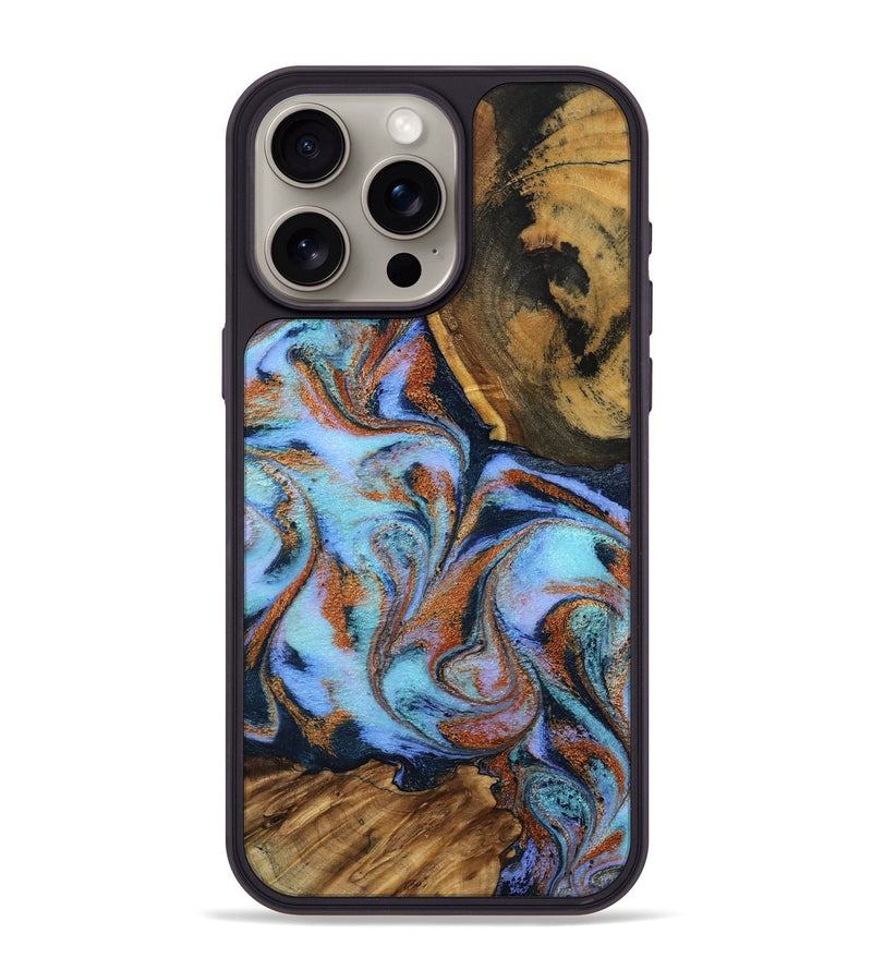 iPhone 15 Pro Max Wood Phone Case - Gunnar (Teal & Gold, 801915)