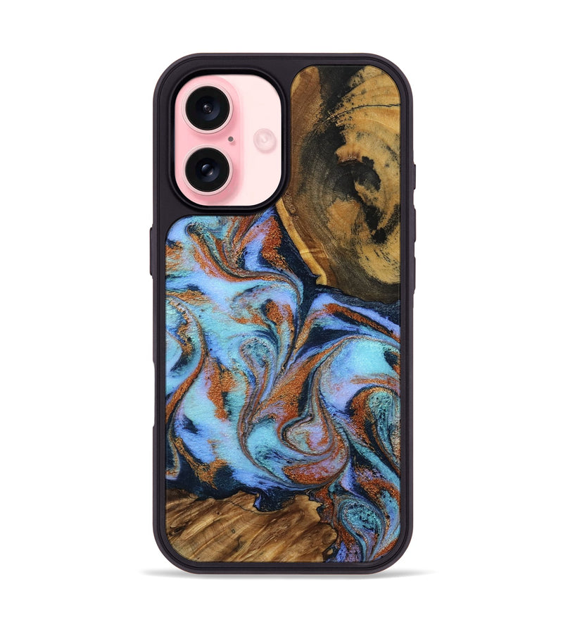 iPhone 16 Wood Phone Case - Gunnar (Teal & Gold, 801915)