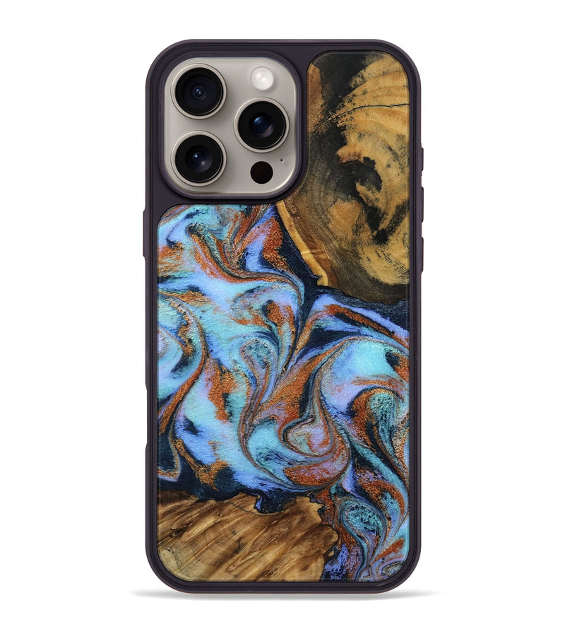 iPhone 16 Pro Max Wood Phone Case - Gunnar (Teal & Gold, 801915)