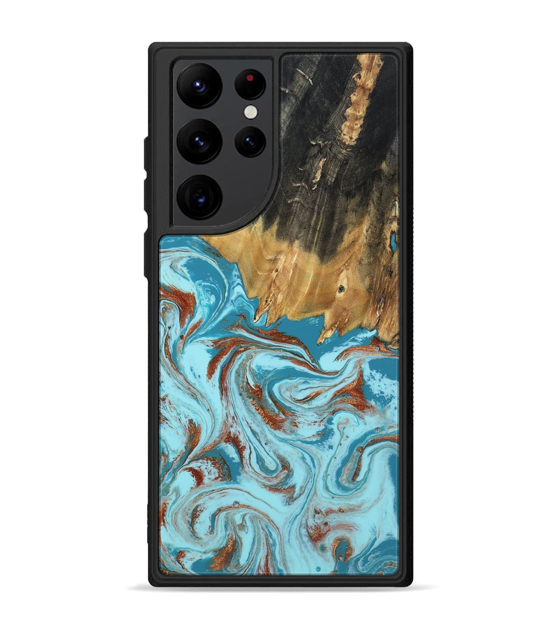 Galaxy S22 Ultra Wood Phone Case - Zhuri (Teal & Gold, 801916)