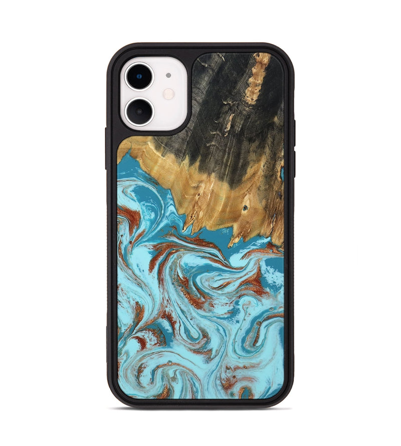 iPhone 11 Wood Phone Case - Zhuri (Teal & Gold, 801916)