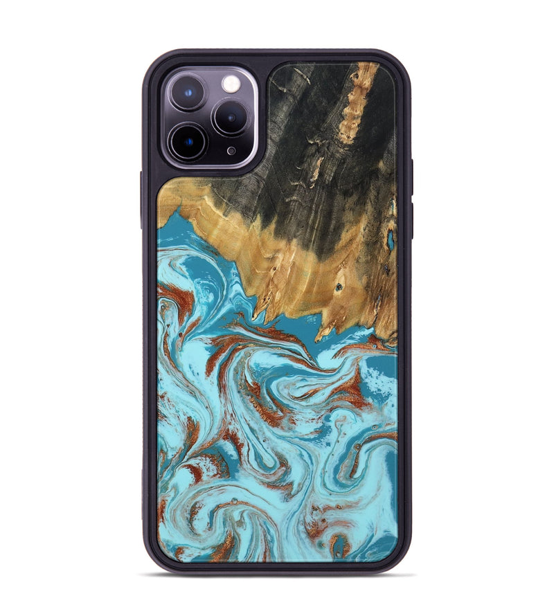 iPhone 11 Pro Max Wood Phone Case - Zhuri (Teal & Gold, 801916)