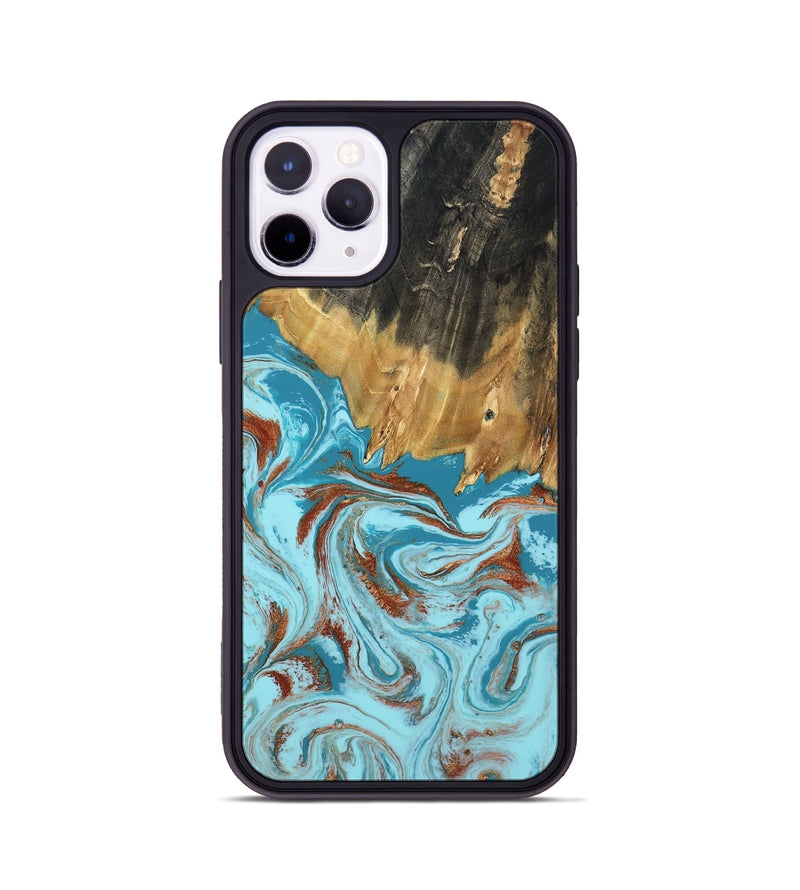 iPhone 11 Pro Wood Phone Case - Zhuri (Teal & Gold, 801916)