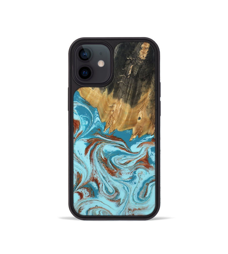 iPhone 12 mini Wood Phone Case - Zhuri (Teal & Gold, 801916)