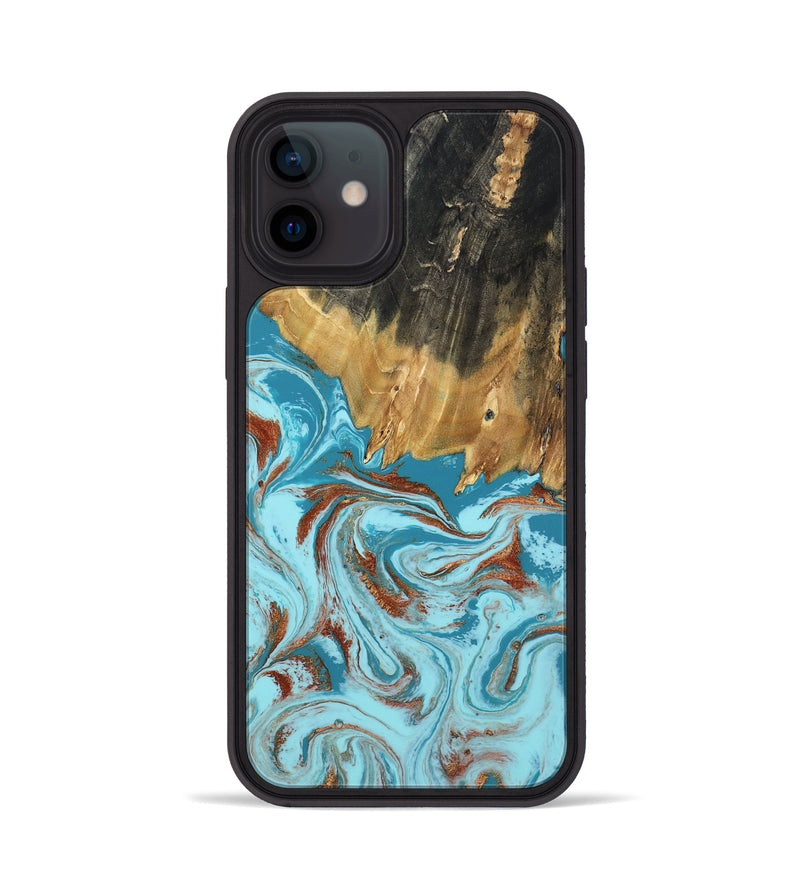 iPhone 12 Wood Phone Case - Zhuri (Teal & Gold, 801916)