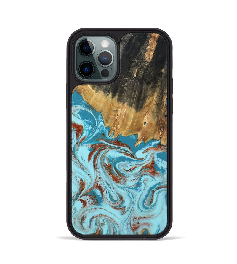 iPhone 12 Pro Wood Phone Case - Zhuri (Teal & Gold, 801916)