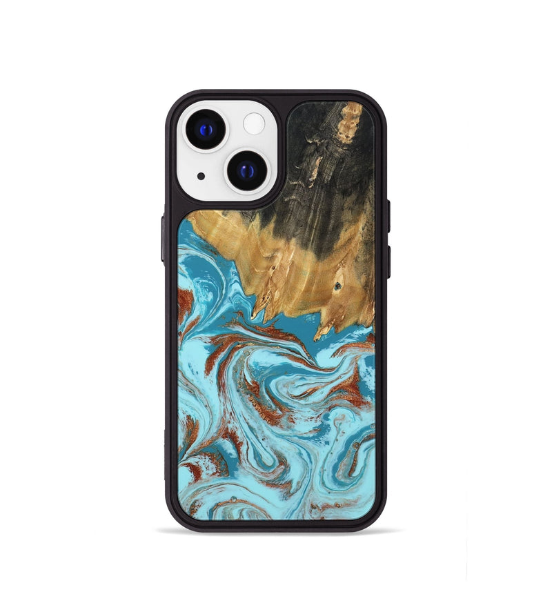 iPhone 13 mini Wood Phone Case - Zhuri (Teal & Gold, 801916)