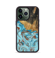 iPhone 13 Pro Wood Phone Case - Zhuri (Teal & Gold, 801916)
