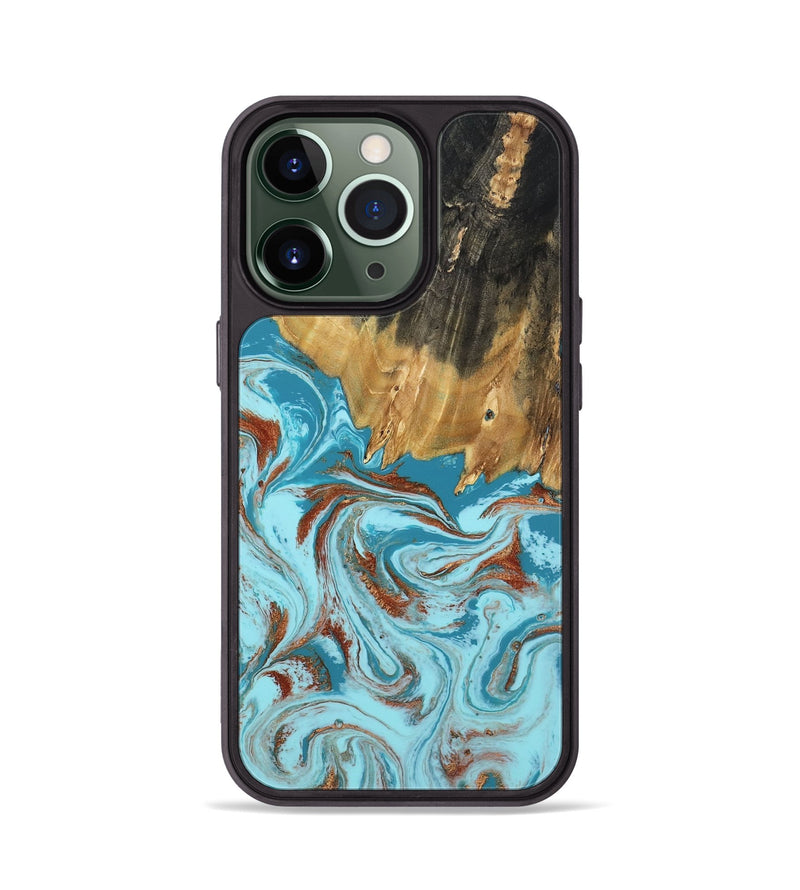 iPhone 13 Pro Wood Phone Case - Zhuri (Teal & Gold, 801916)