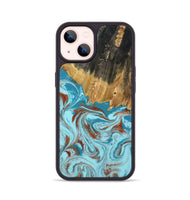 iPhone 14 Wood Phone Case - Zhuri (Teal & Gold, 801916)