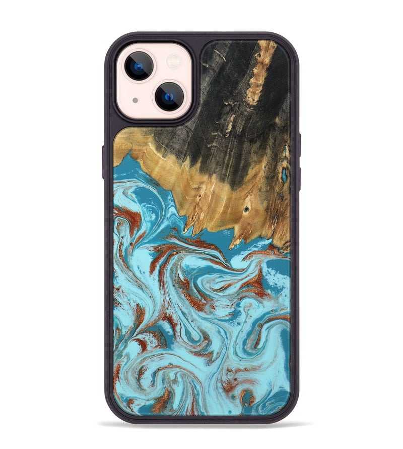 iPhone 14 Plus Wood Phone Case - Zhuri (Teal & Gold, 801916)