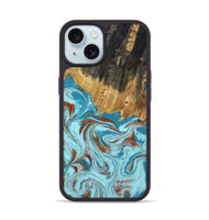 iPhone 15 Wood Phone Case - Zhuri (Teal & Gold, 801916)