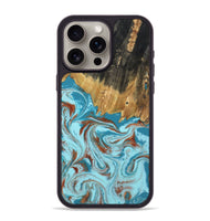 iPhone 15 Pro Max Wood Phone Case - Zhuri (Teal & Gold, 801916)