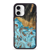 iPhone 16 Plus Wood Phone Case - Zhuri (Teal & Gold, 801916)