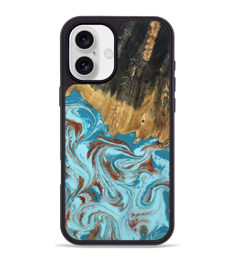 iPhone 16 Plus Wood Phone Case - Zhuri (Teal & Gold, 801916)