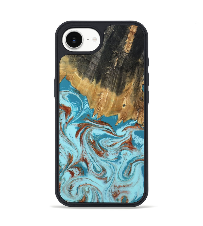 iPhone 16e Wood Phone Case - Zhuri (Teal & Gold, 801916)