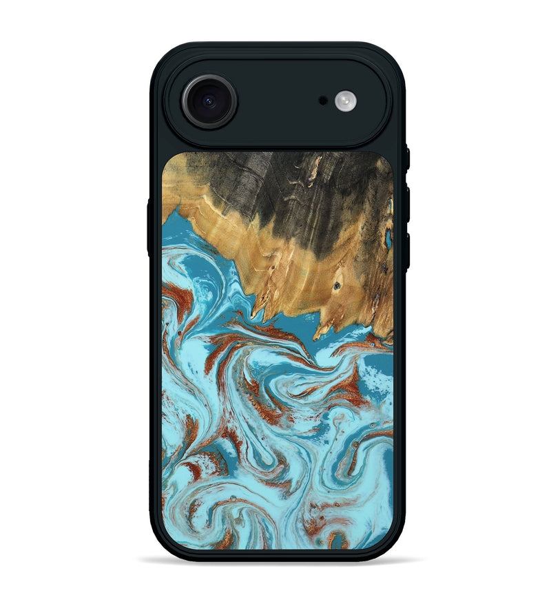 iPhone 17 Air Wood Phone Case - Zhuri (Teal & Gold, 801916)