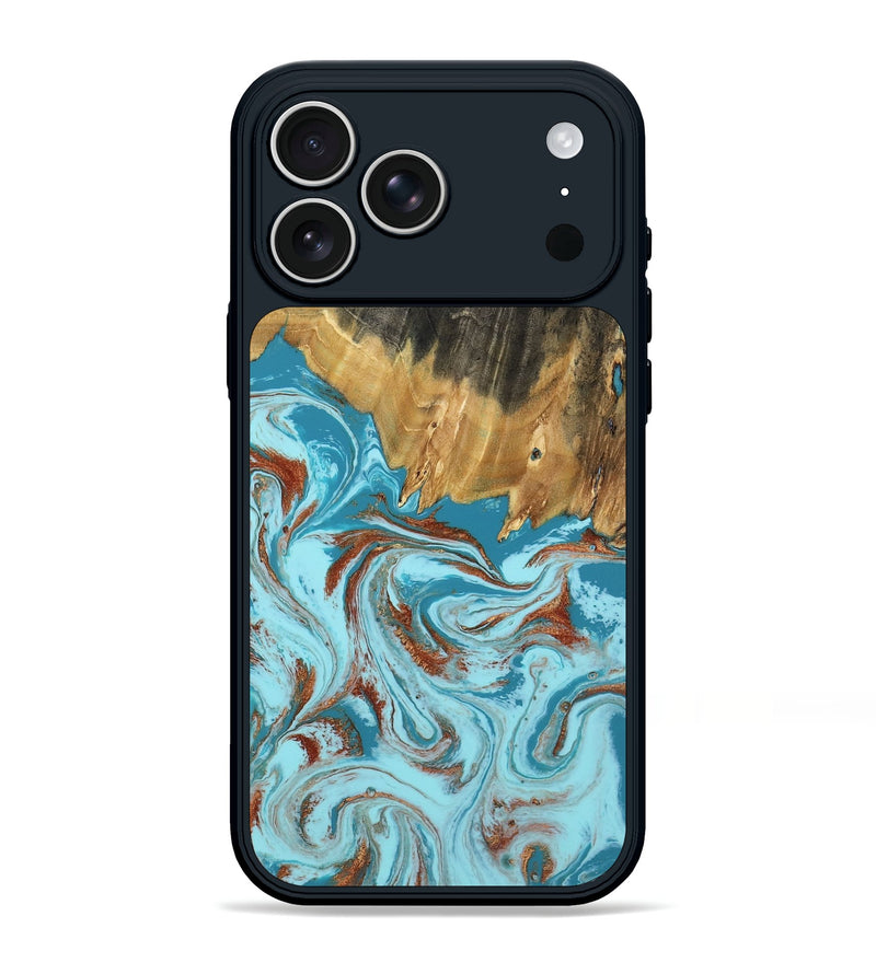 iPhone 17 Pro Max Wood Phone Case - Zhuri (Teal & Gold, 801916)