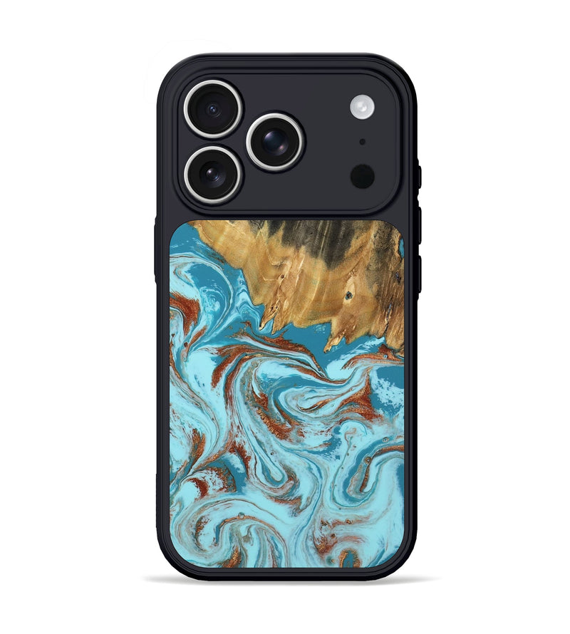 iPhone 17 Pro Wood Phone Case - Zhuri (Teal & Gold, 801916)