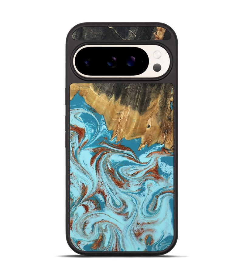 Pixel 9 Wood Phone Case - Zhuri (Teal & Gold, 801916)