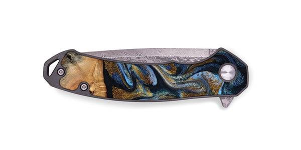 EDC Wood Pocket Knife - Yael (Teal & Gold, 801917)