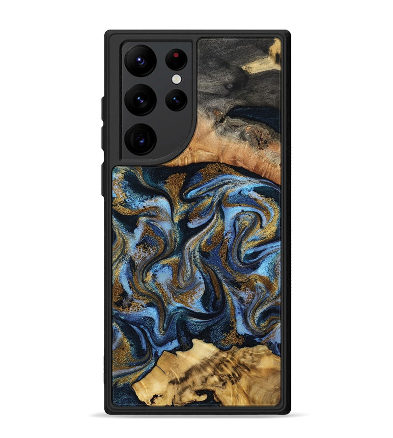 Galaxy S22 Ultra Wood Phone Case - Yael (Teal & Gold, 801917)