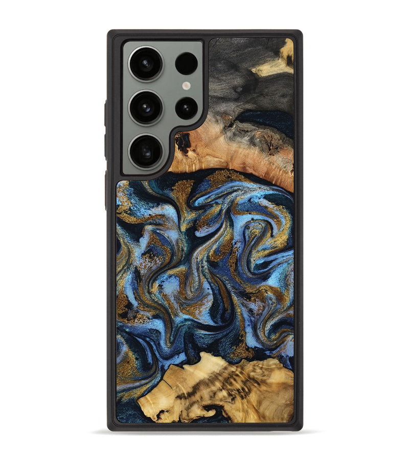 Galaxy S23 Ultra Wood Phone Case - Yael (Teal & Gold, 801917)