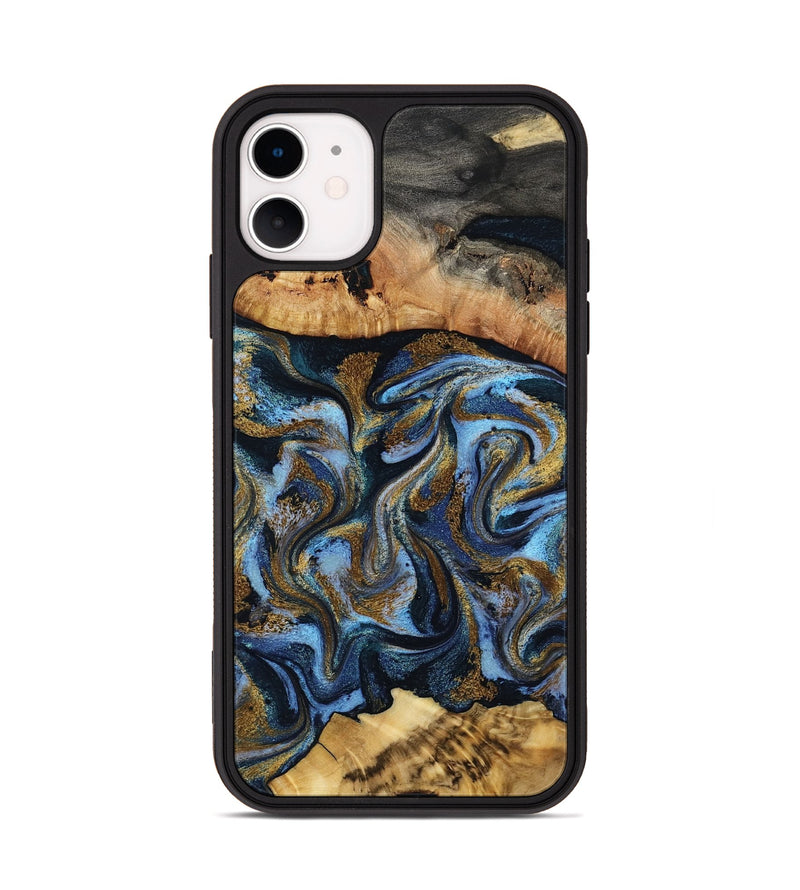 iPhone 11 Wood Phone Case - Yael (Teal & Gold, 801917)
