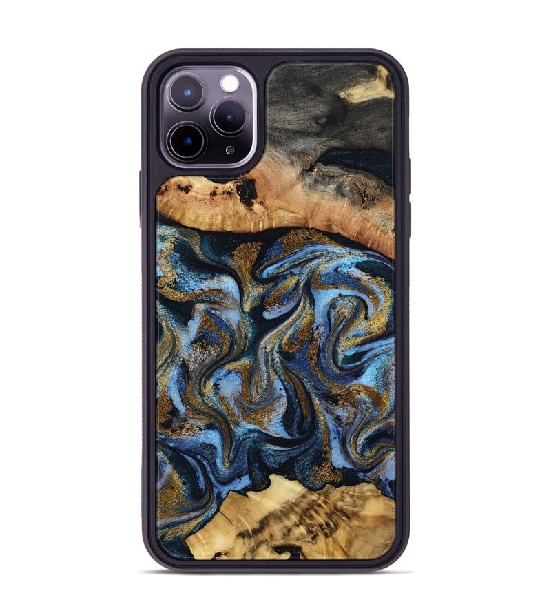 iPhone 11 Pro Max Wood Phone Case - Yael (Teal & Gold, 801917)