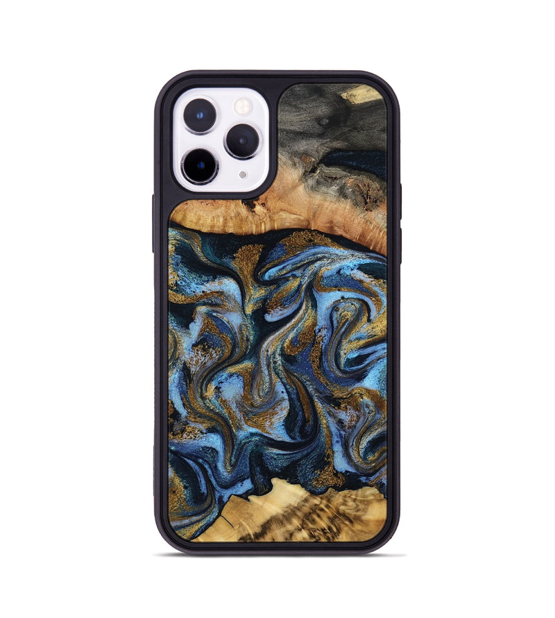 iPhone 11 Pro Wood Phone Case - Yael (Teal & Gold, 801917)