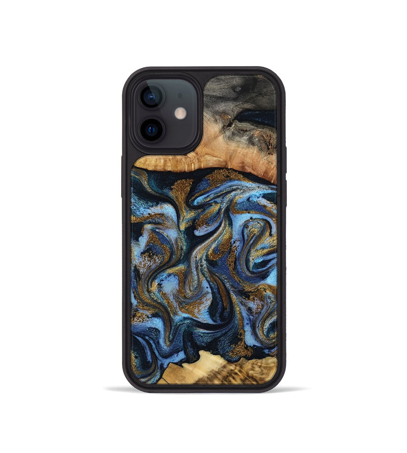 iPhone 12 mini Wood Phone Case - Yael (Teal & Gold, 801917)