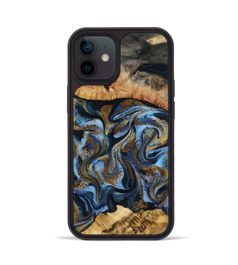iPhone 12 Wood Phone Case - Yael (Teal & Gold, 801917)