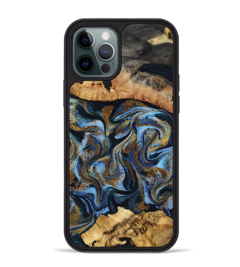 iPhone 12 Pro Max Wood Phone Case - Yael (Teal & Gold, 801917)